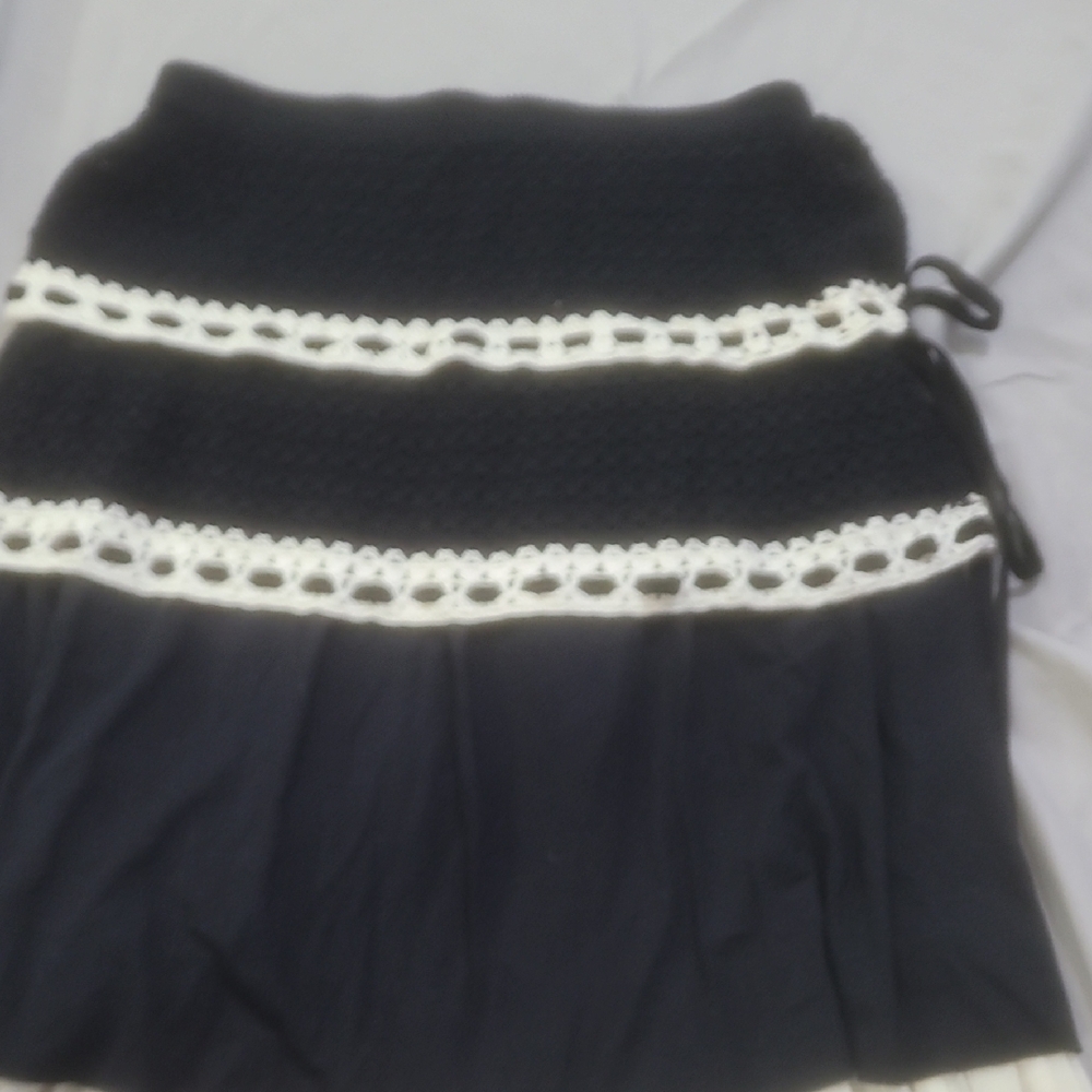 WD.NY Black and White Ruched Midi Skirt